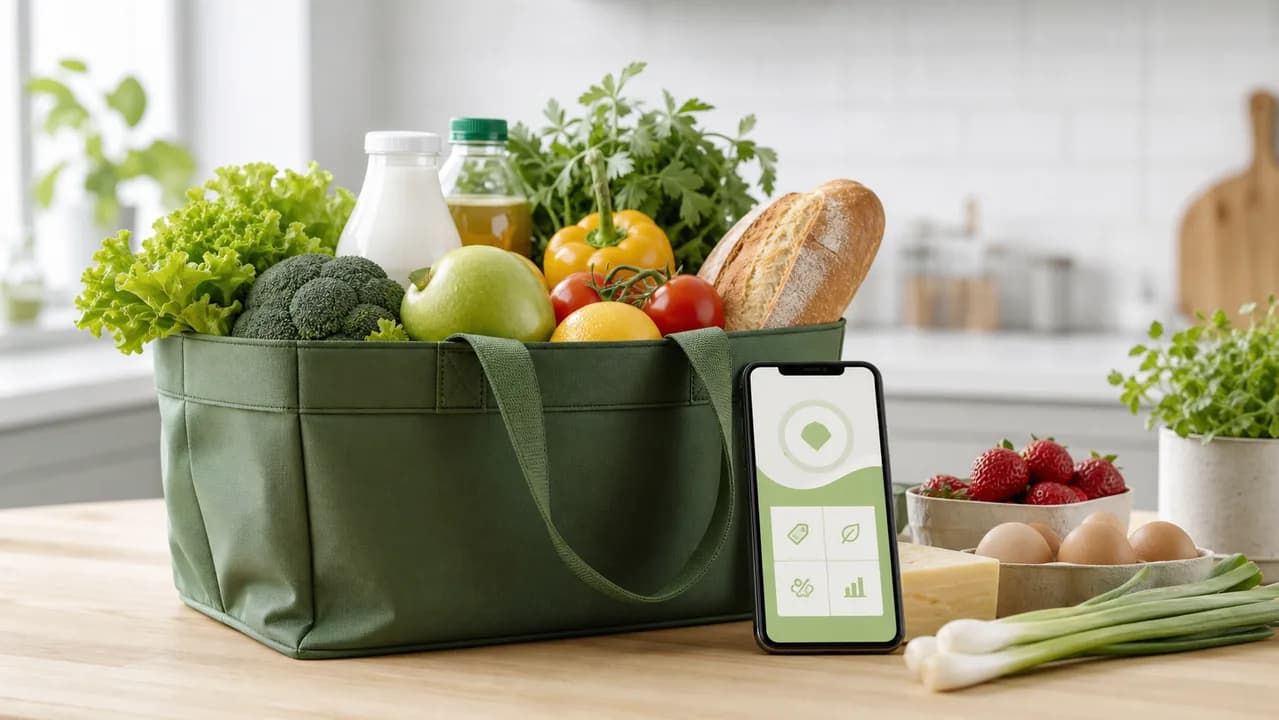 Корзина свежих продуктов и приложение программы лояльности